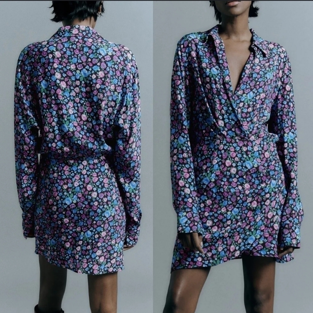 Zara Floral Roses Spring Summer mini Dress women XS party y2k Vacation Resort